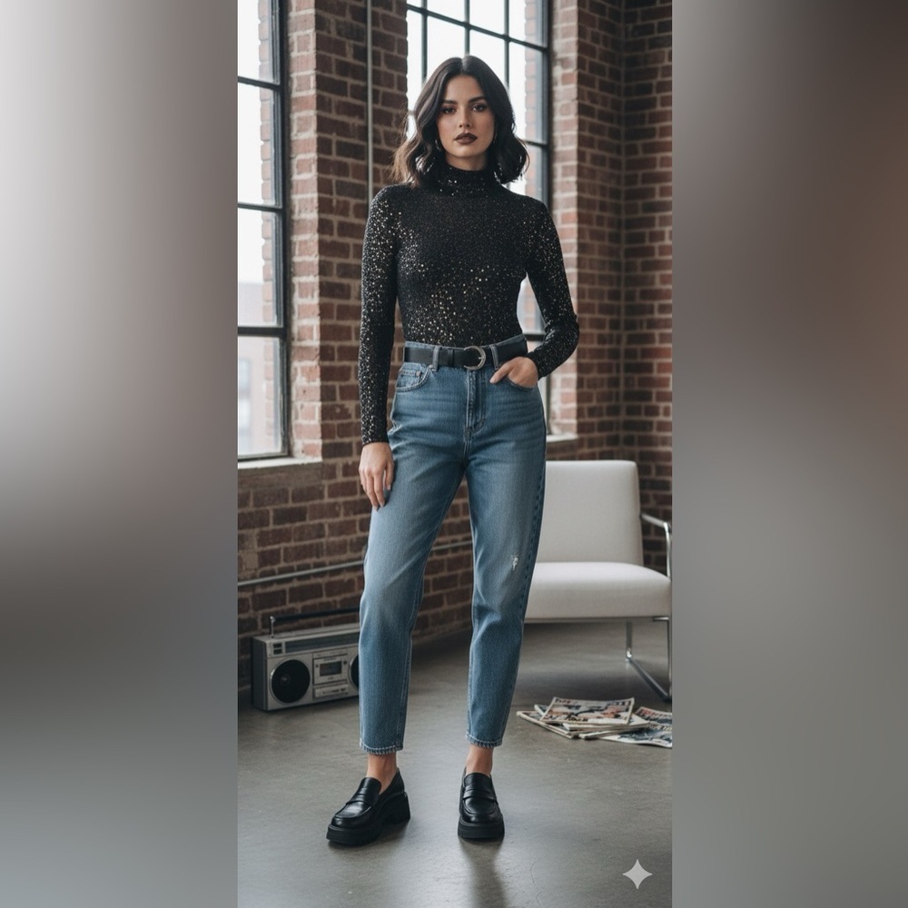 Once1Again 90s Sparkling Black&Silver Top